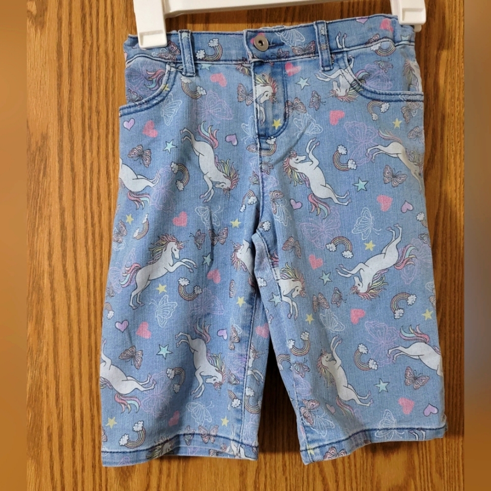 Childrens Place Denim Skimmer Shorts Allover Unicorn Graphics Size 12